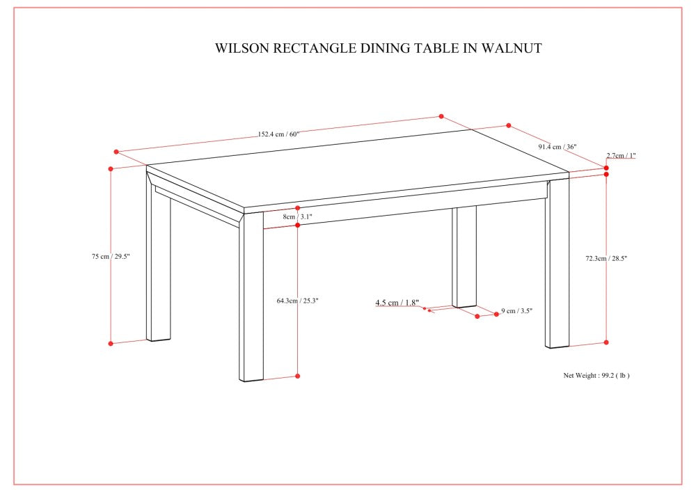 Wilson Dining Table in Handcrafted Walnut Finish