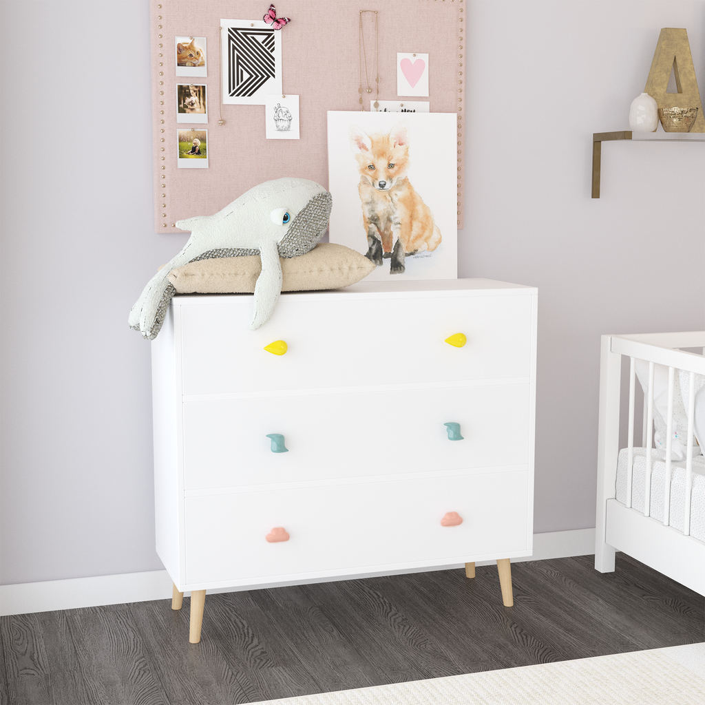 Kids 3 Drawer Dresser - Baby Nightstand for Bedroom