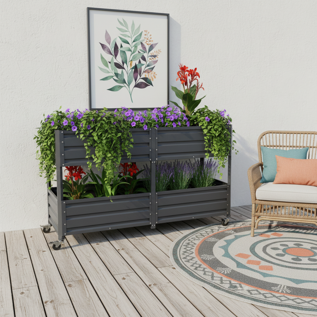 Dual Tier Staggered Elevated Metal Raised Garden Bed
