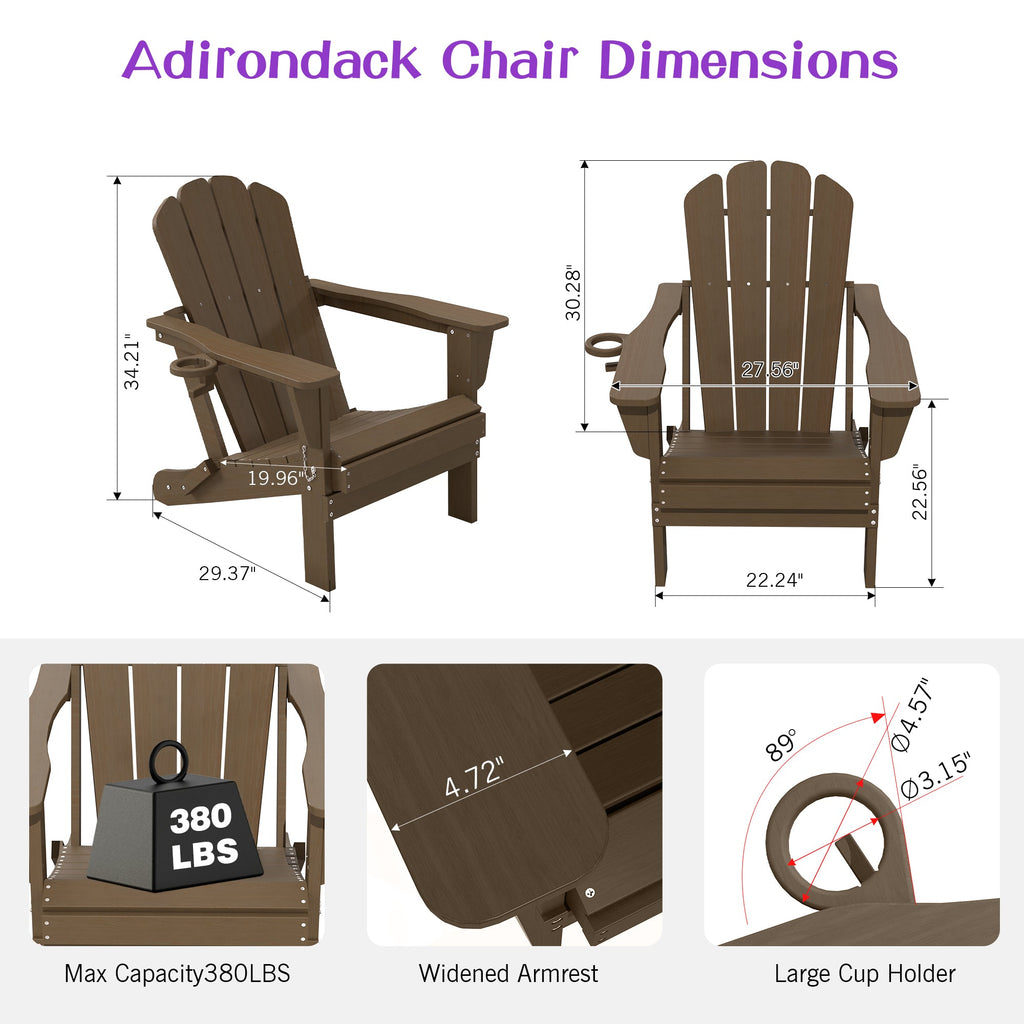 Folding HDPE Adirondack Chair with Cup Holder - Brown