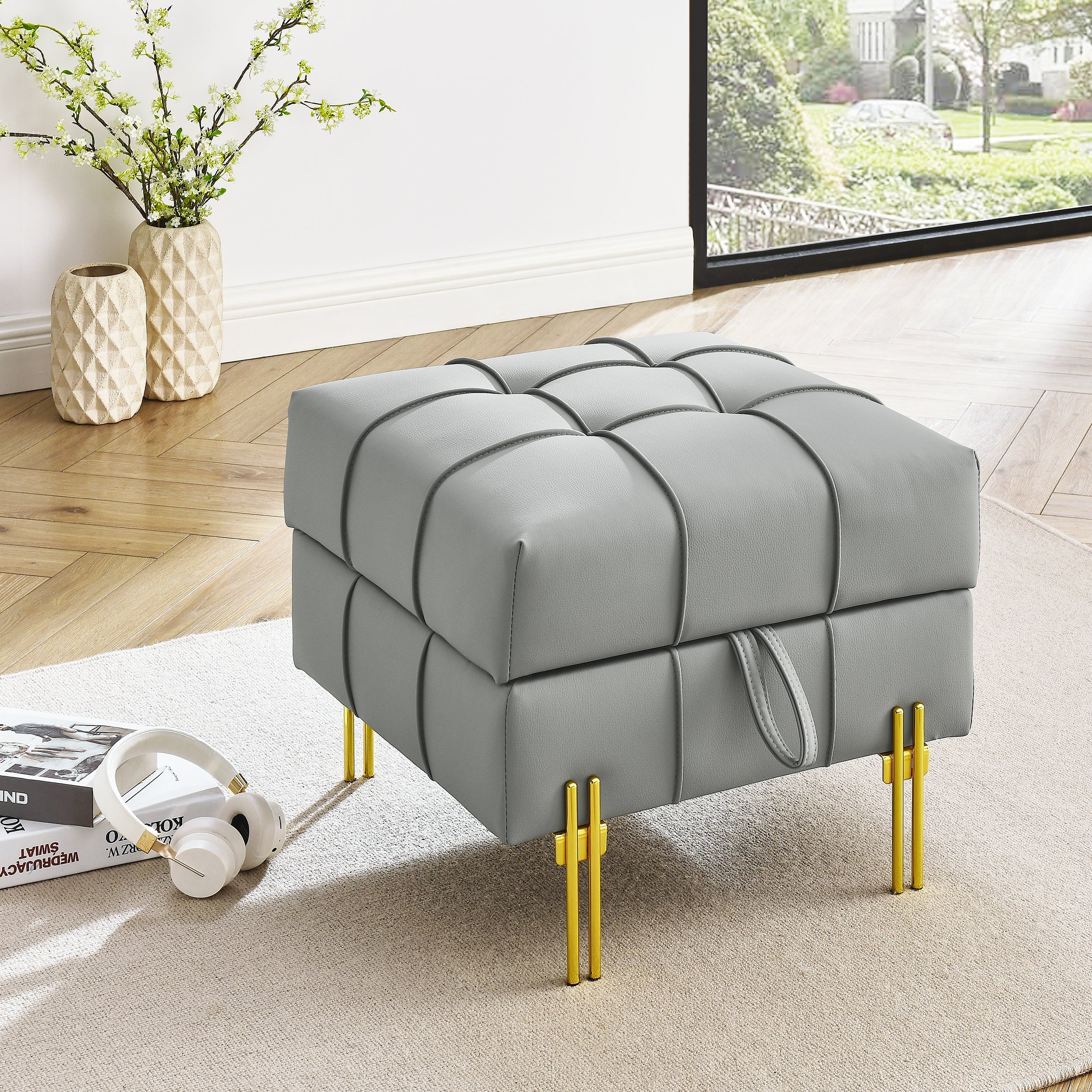 22 Inch Anti-Scratch Leather Storage Ottoman