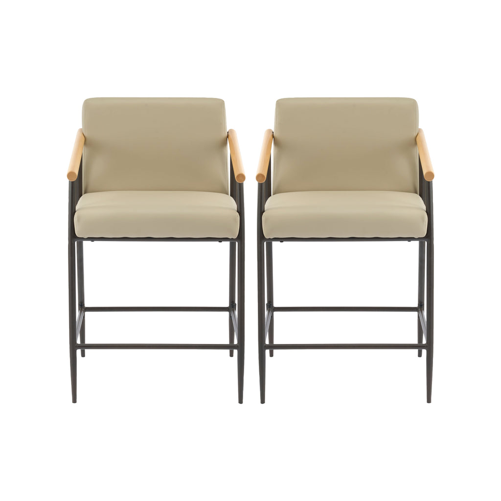 Counter Stool with Iron Frame - Set of 2 - Espresso + Khaki
