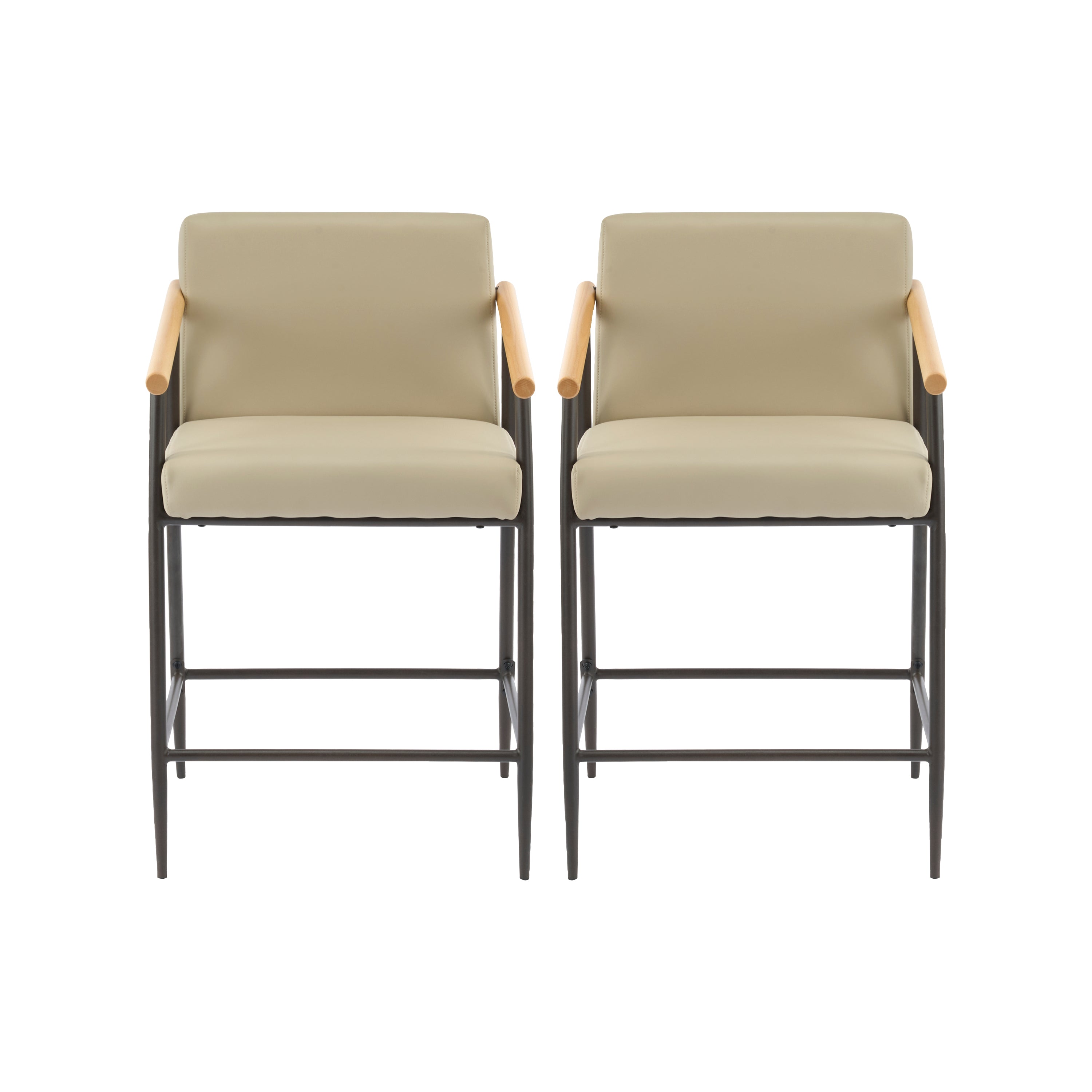 Counter Stool with Iron Frame - Set of 2 - Espresso + Khaki