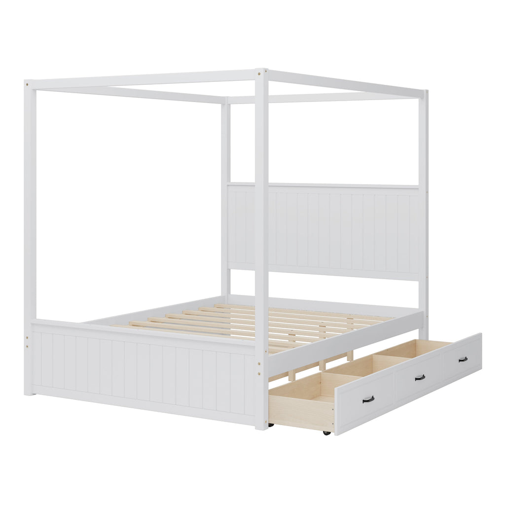 Modern Queen Size Canopy Platform Bed with Trundle