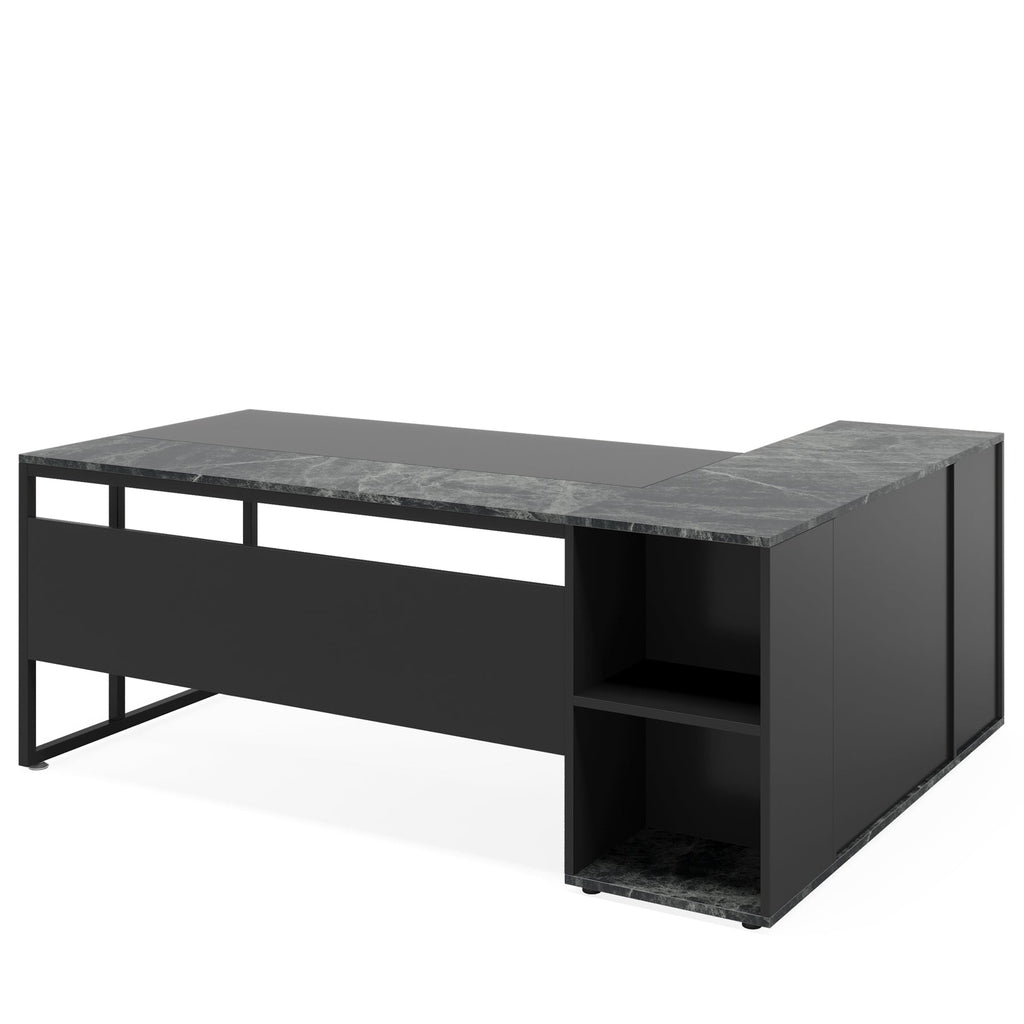 71" L-Shaped Executive Desk with Storage Cabinet & Shelves
