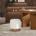 Tilly 16.5" Round Fur Upholstered & Burl Pouf Ottoman