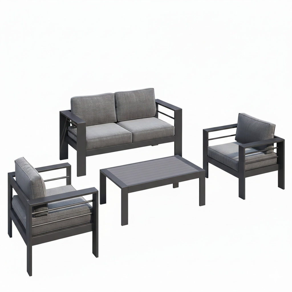 4-Piece Modern Aluminum Patio Conversation Set