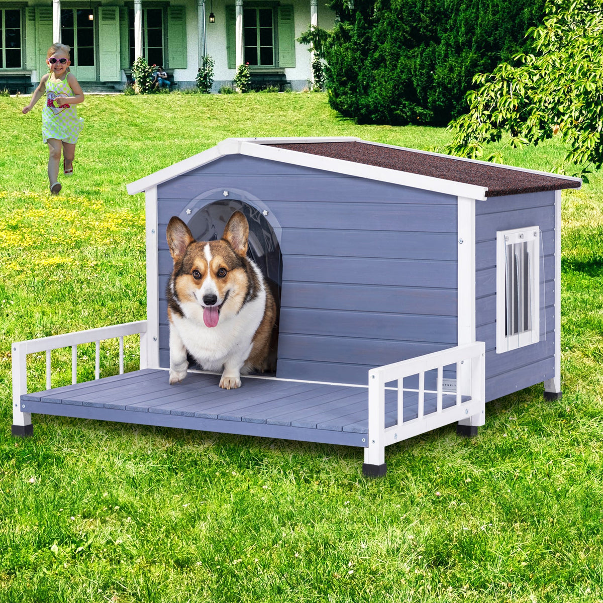 Large Wooden Dog House Indoor Outdoor with Terrace