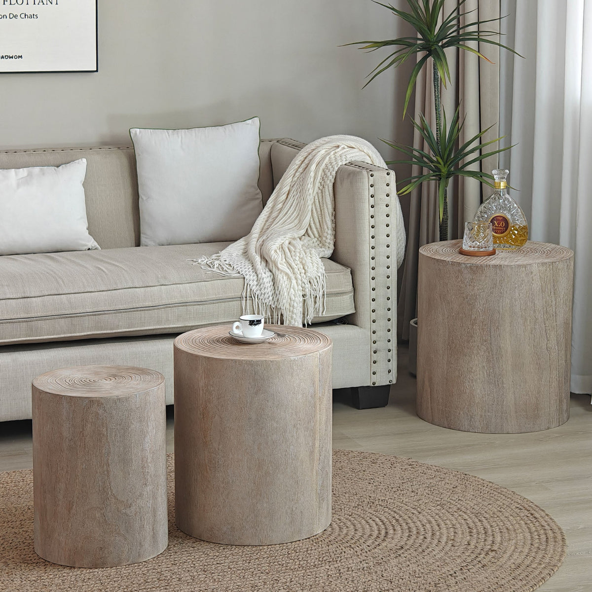 Set of 3 Rounded Wood Coffee Tables