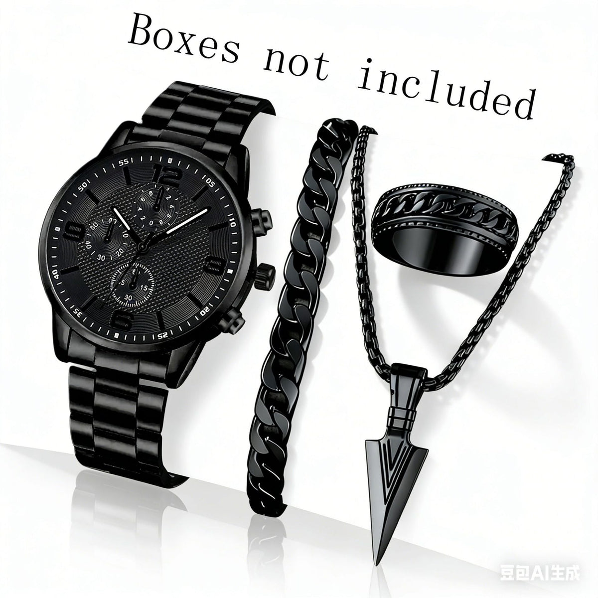 Three-Eye Digital Mens Watch Bracelet And Necklace Set