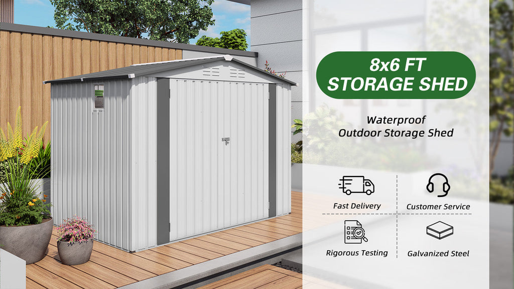 8X6 FT Metal Outdoor Garden Storage Shed