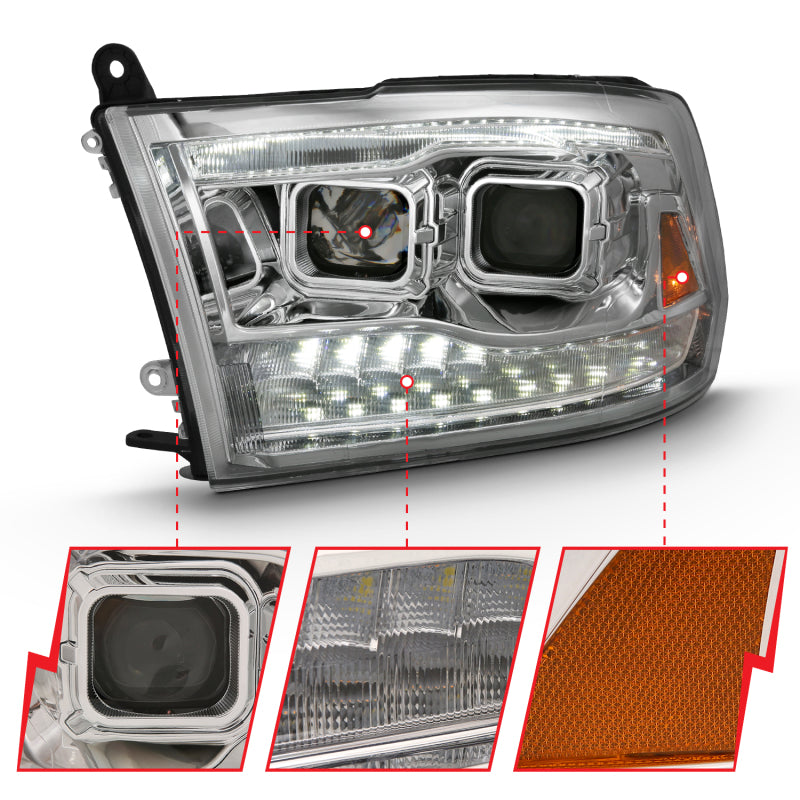 ANZO 2009-2018 Dodge Ram 1500 Projector H.L. Switchback Chrome Amber 111442
