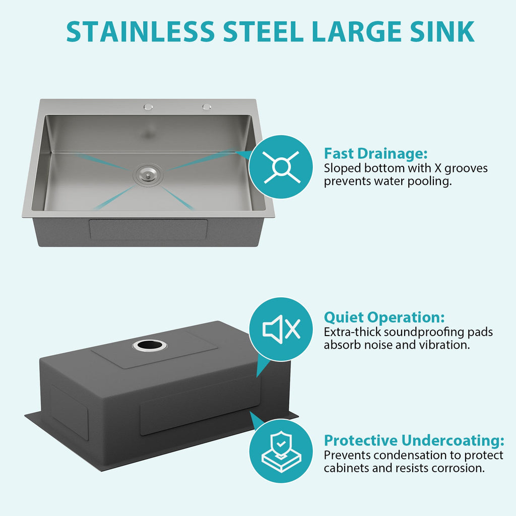 33 Inch Topmount Stainless Steel Kitchen Sink