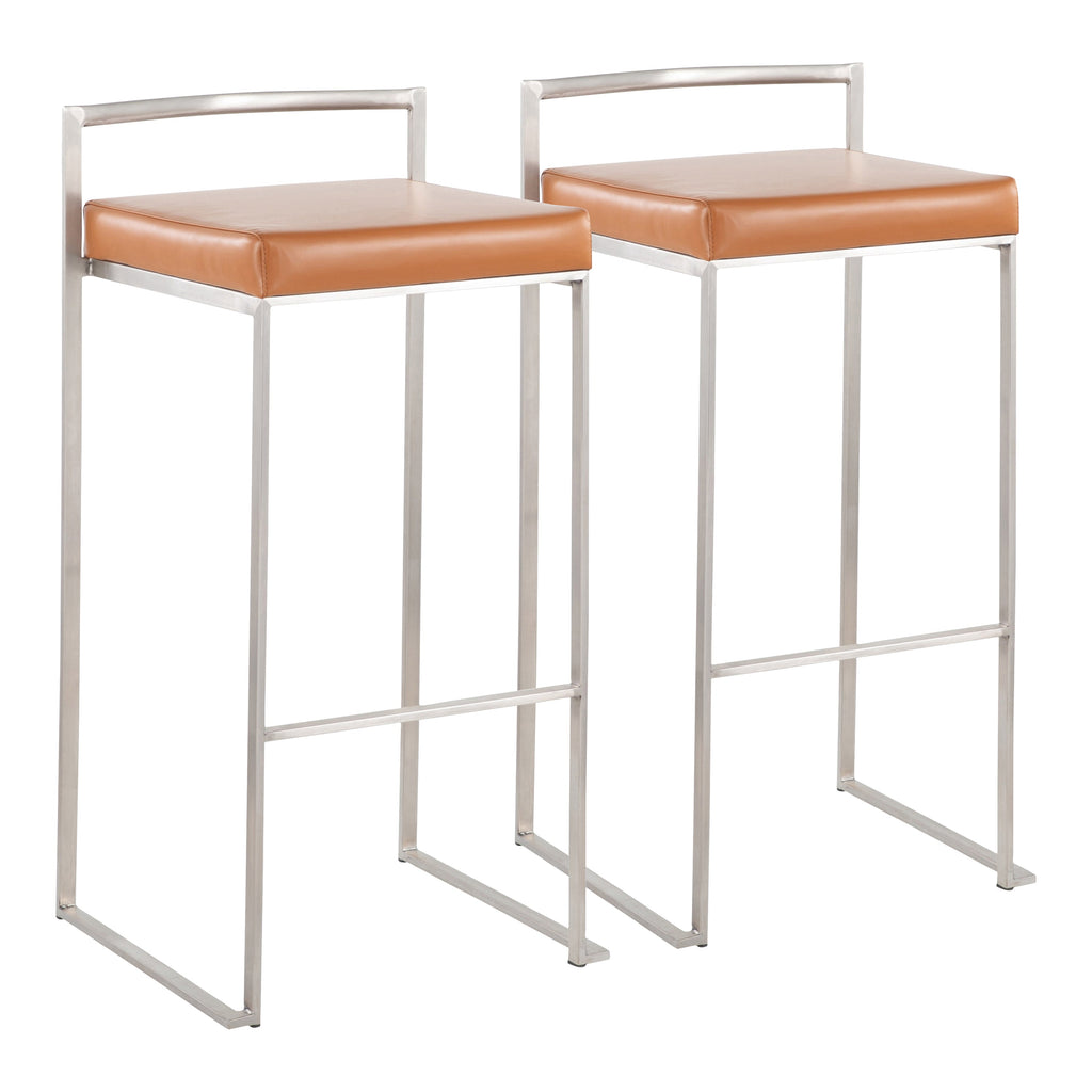 Contemporary Stackable Barstool with Camel Faux Leather - Set of 2
