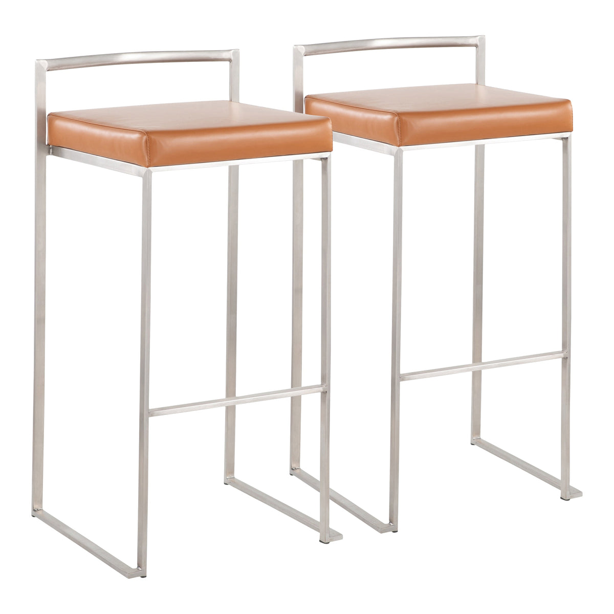 Contemporary Stackable Barstool with Camel Faux Leather - Set of 2