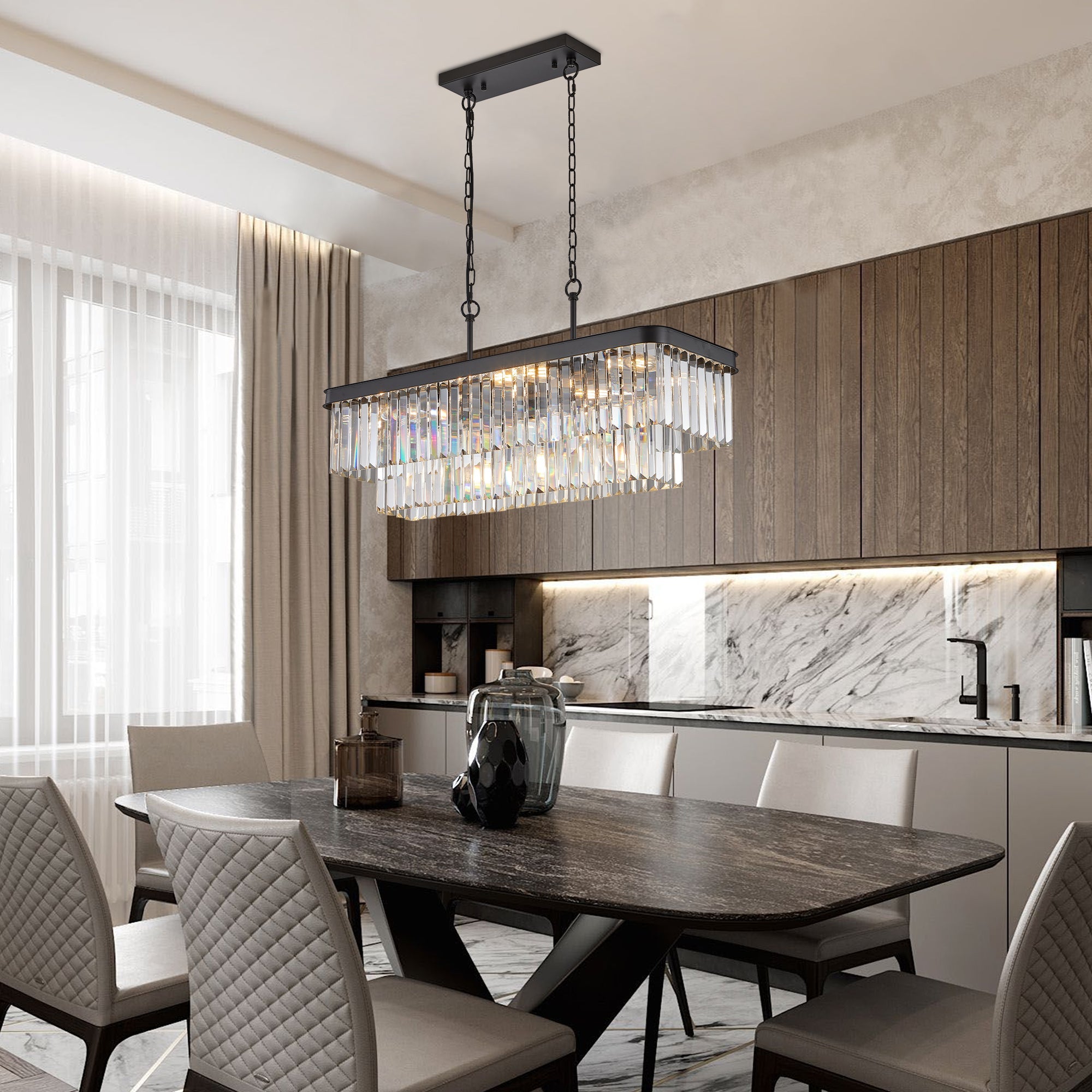 Adjustable Rectangular Crystal Chandelier
