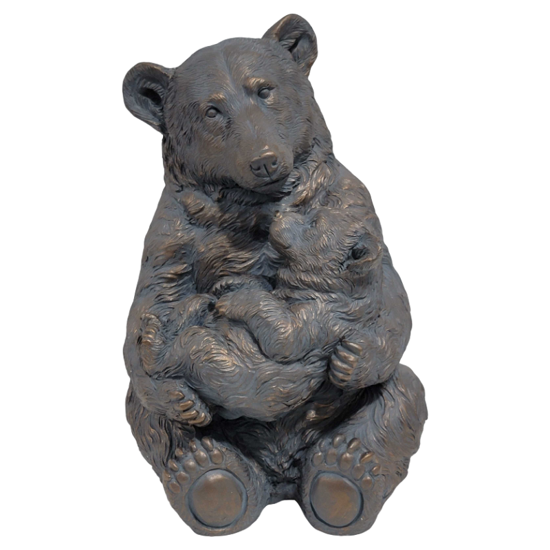 19'' Antique Bronze Mother And Cub Bear Statue