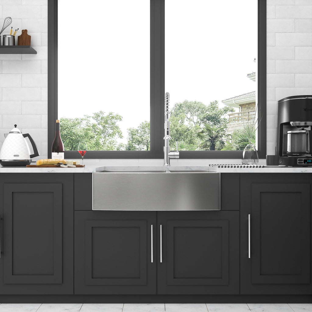 Double Bowl Farmhouse Kitchen Sink - 33"x20" Stainless Steel