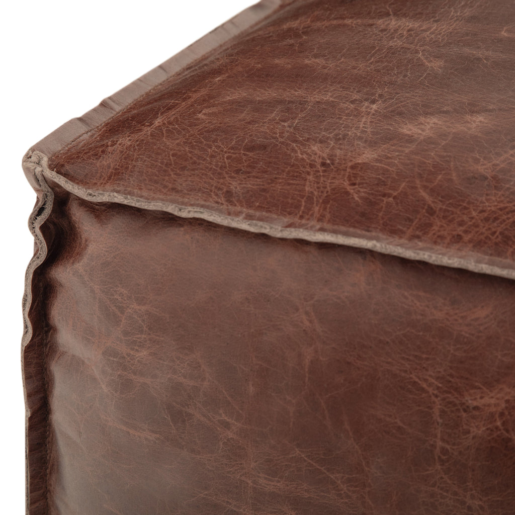 Brody 18 Inch Wide Square Top Stitch Pouf in Distressed