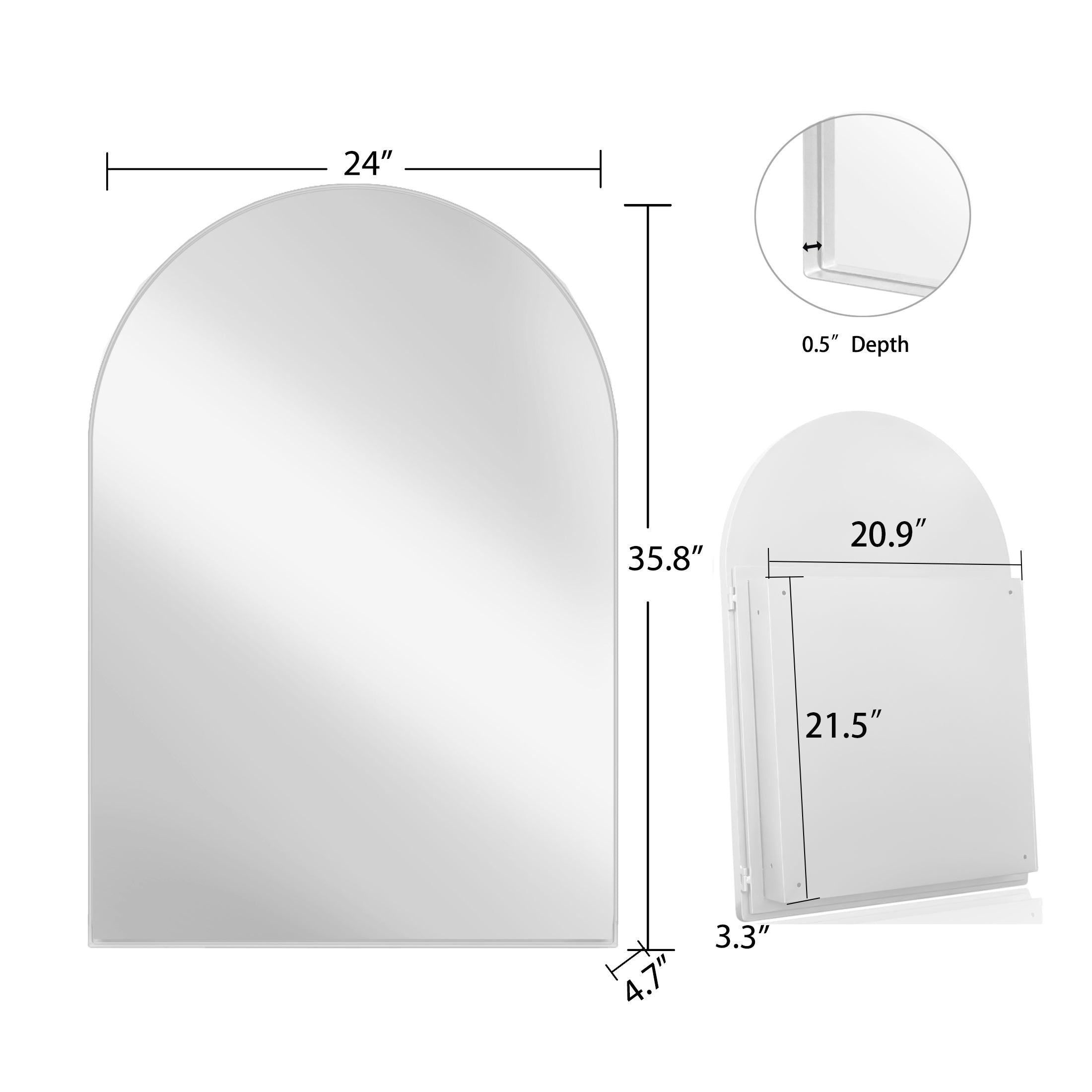 24x36 Inch Arched Recessed Medicine Cabinet
