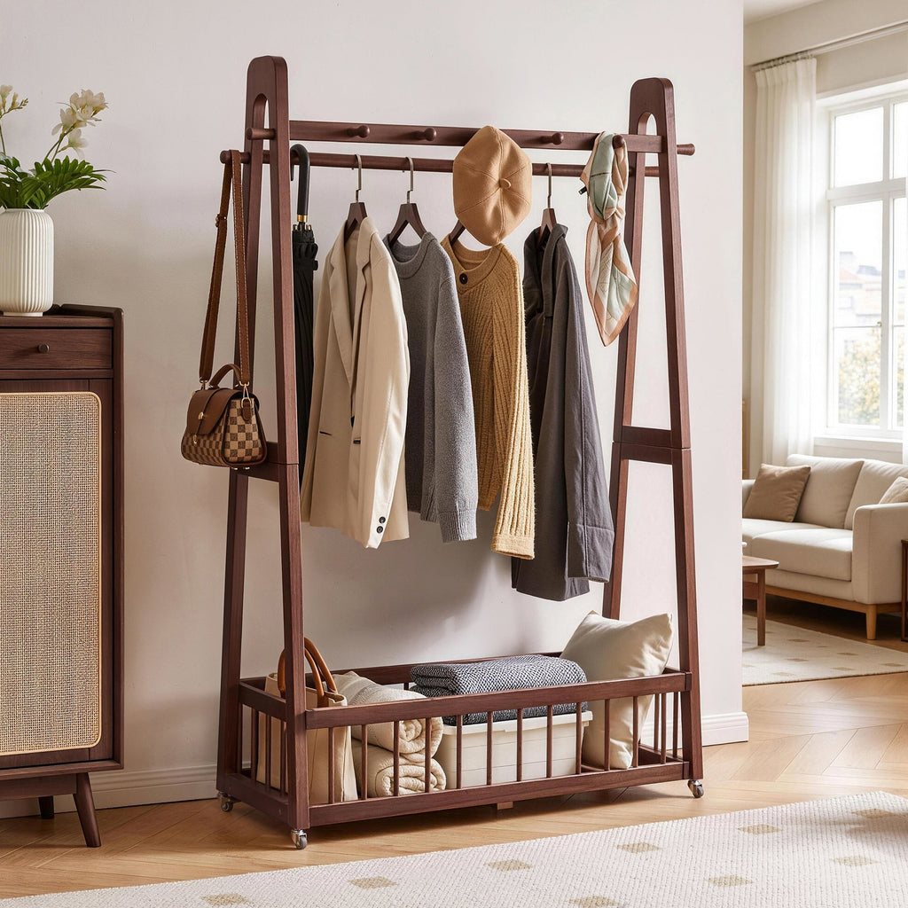 Solid Wood Freestanding Clothing Garment Rack