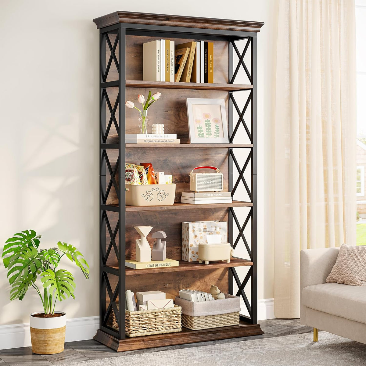70.8" 6-Tier Industrial Bookcase