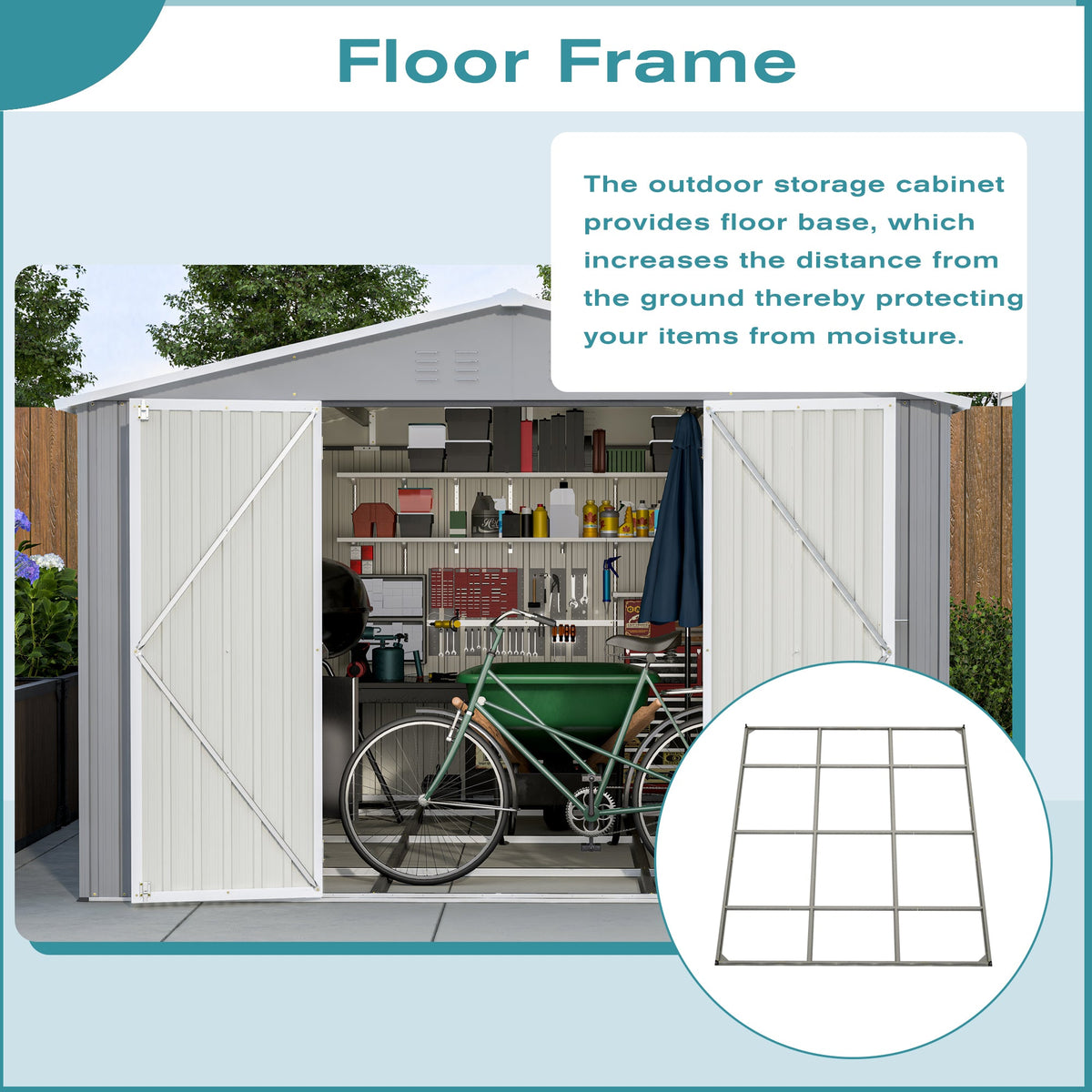 10 x 12 Ft. Outdoor Storage Shed with Floor Frame Kit