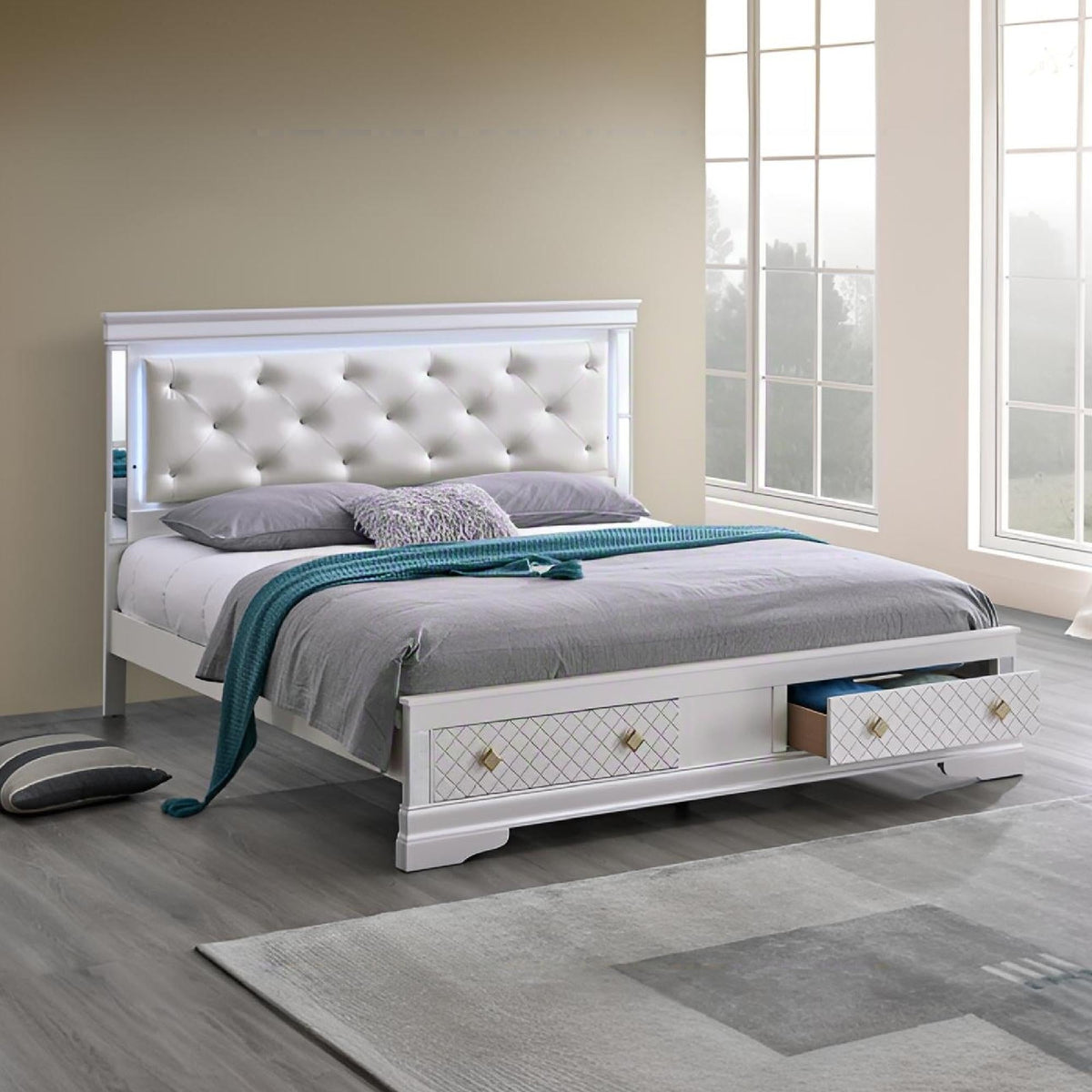 Verona G6735B-QSB Queen Bed (Mattress Not Included), Pearl