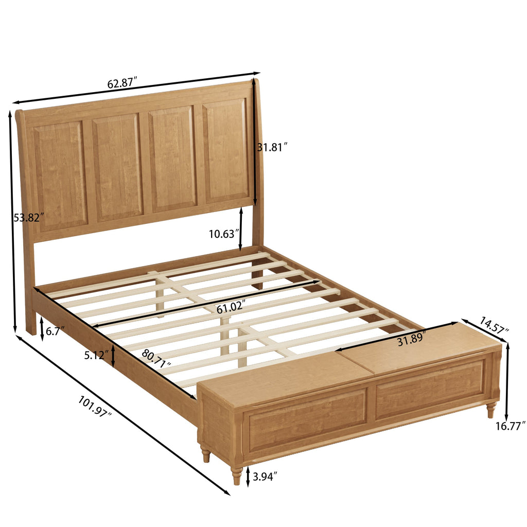 Queen Bed Frame with Tall Headboard and Storage Bench