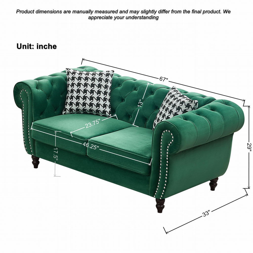 67" Chesterfield Velvet Upholstery Fabric Sofa