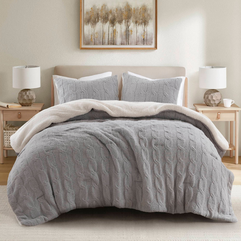 3 Pieces Full/Queen Cable Knit Chenille Comforter Set