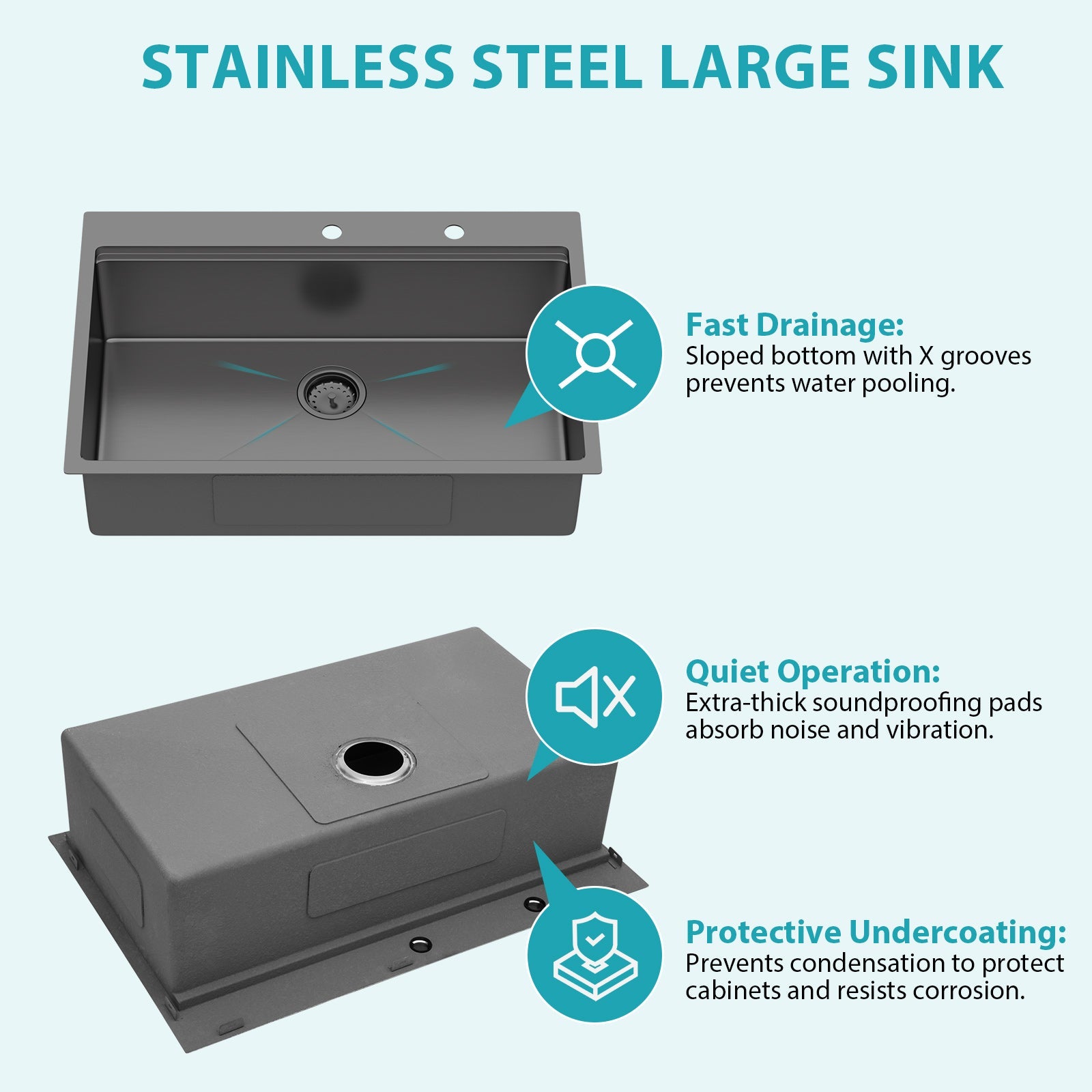 36" Drop-in Workstation Gunmetal Sink