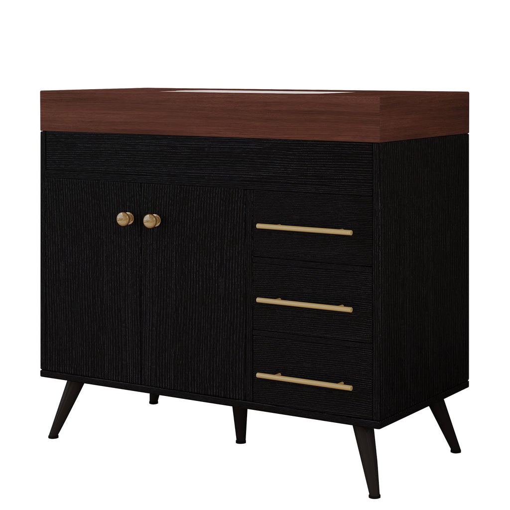 36" Freestanding Bathroom Vanity with Ceramic Sink and Faux Marble Top