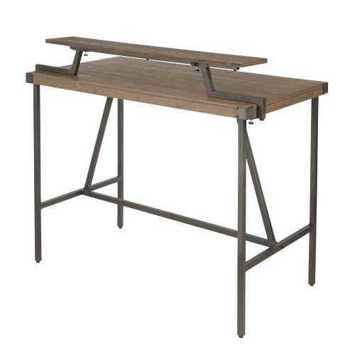 Counter Table in Antique Metal and Bamboo