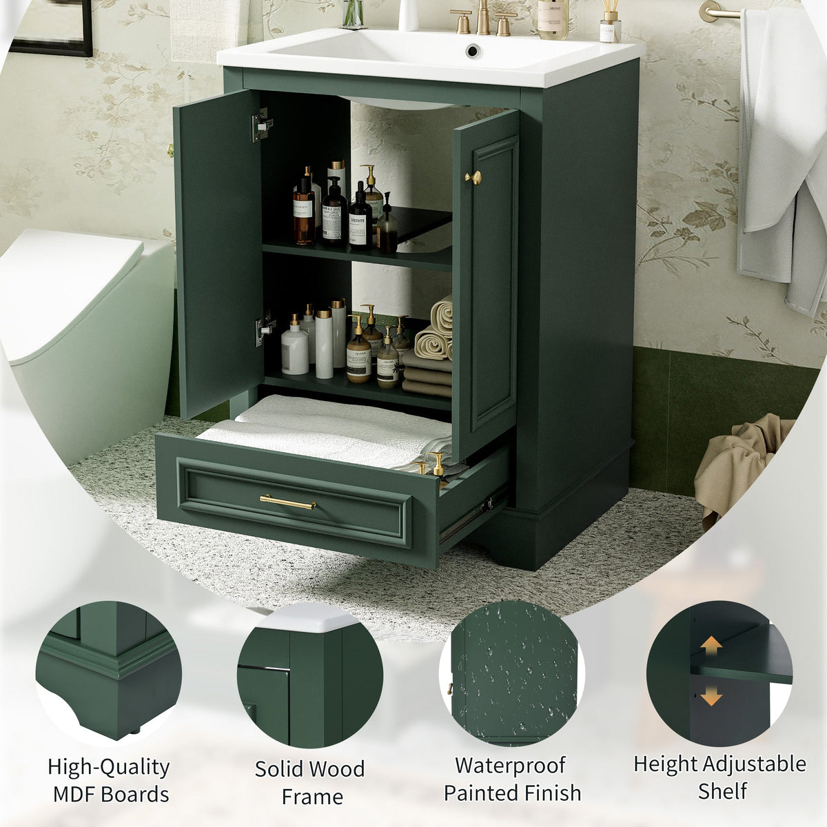 24'' Bathroom Vanity with Ceramic Sink Combo