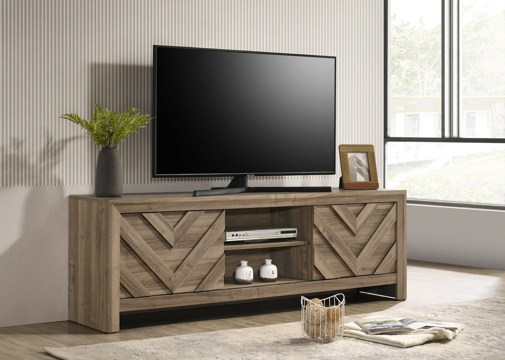 1pc Rustic Chevron-Patterned Entertainment Console TV Stand