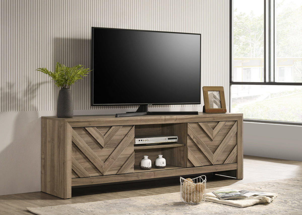 1pc Rustic Chevron-Patterned Entertainment Console TV Stand
