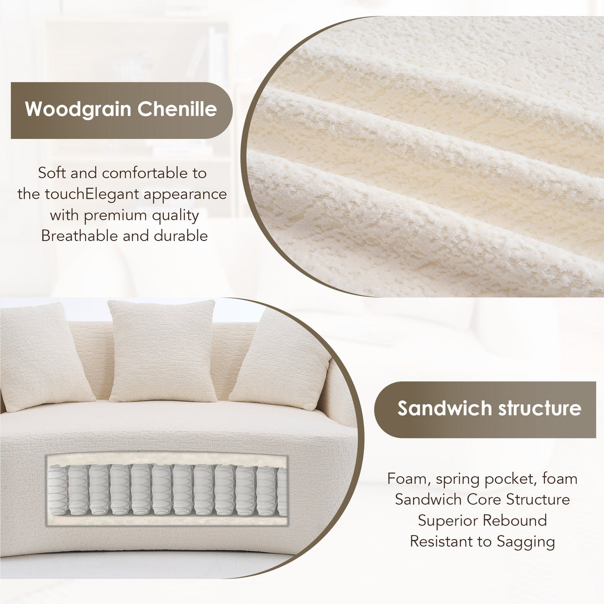 Curved Boneless Sofa, Compression Modular 110'' Sectional