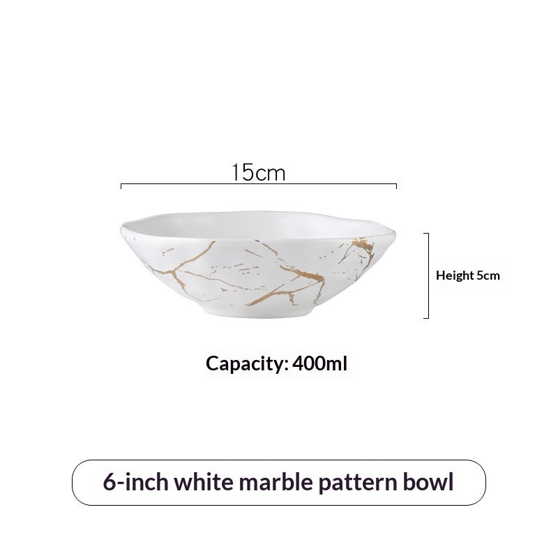 Large Porcelain Bowl With A Marble Pattern For Home Use