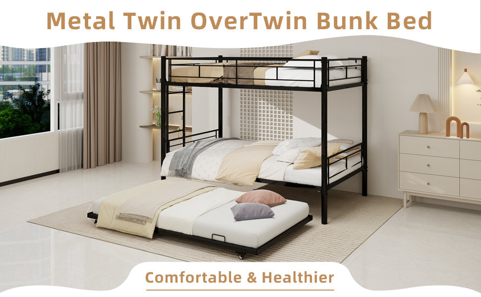 Black Twin Metal Triple Bunk Bed – Space-Saving and Modern
