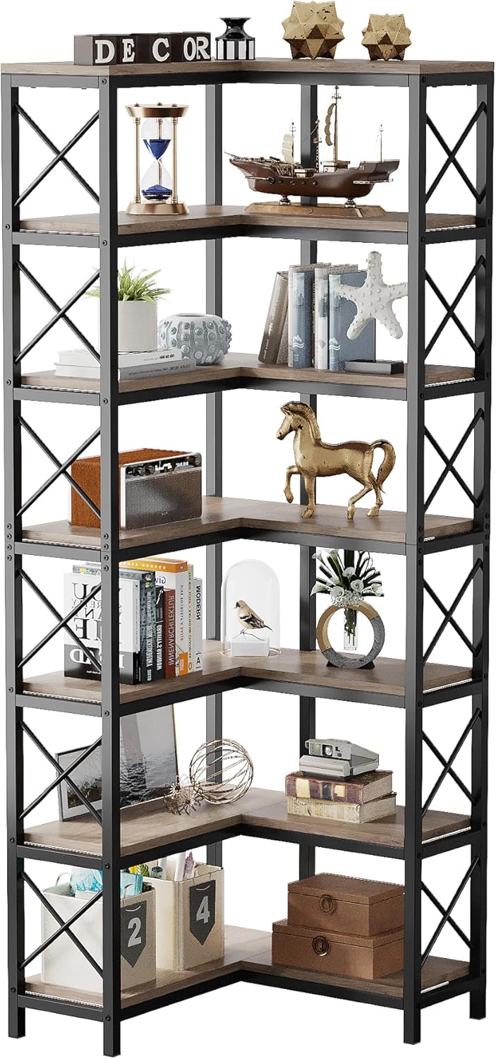 79.53" Tall 7-Tier Large Corner Bookshelf