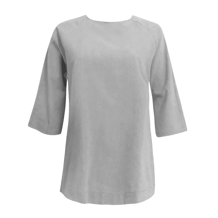 Solid Color Loose Round-neck Women's Shirt, European Style, Casual Style, Short Sleeve, Solid Color