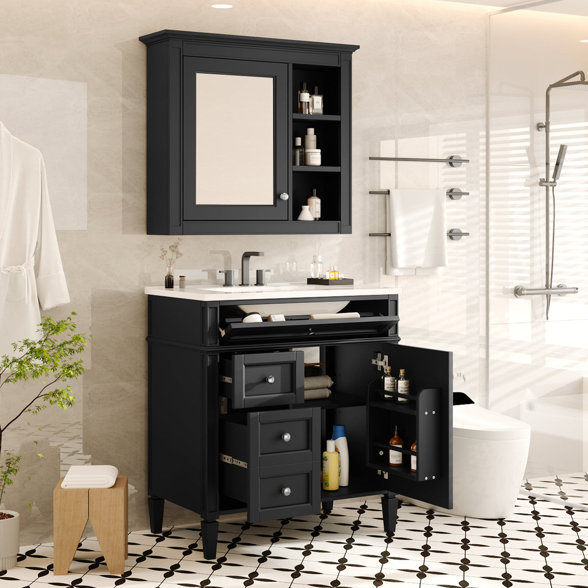 30" Bathroom Vanity with Top Sink, Modern Storage Cabinet