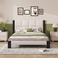 Boucle Queen Bed Frame with Square-Stitched Headboard
