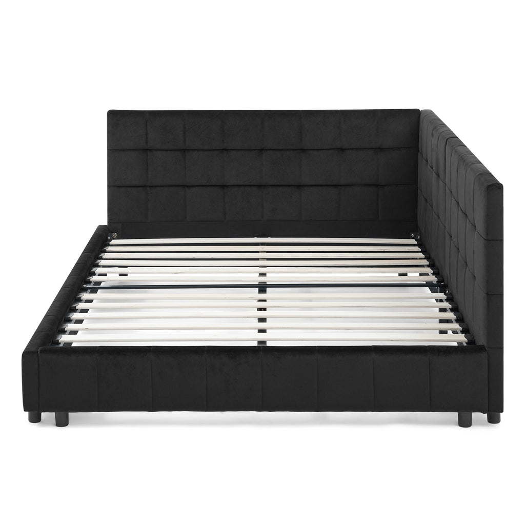Full Size Upholstered Tufted Bed Frame - Black Velvet