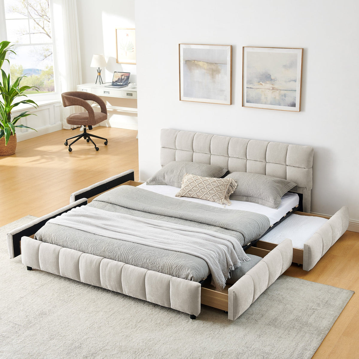 Queen Size Upholstered Bed with Storage