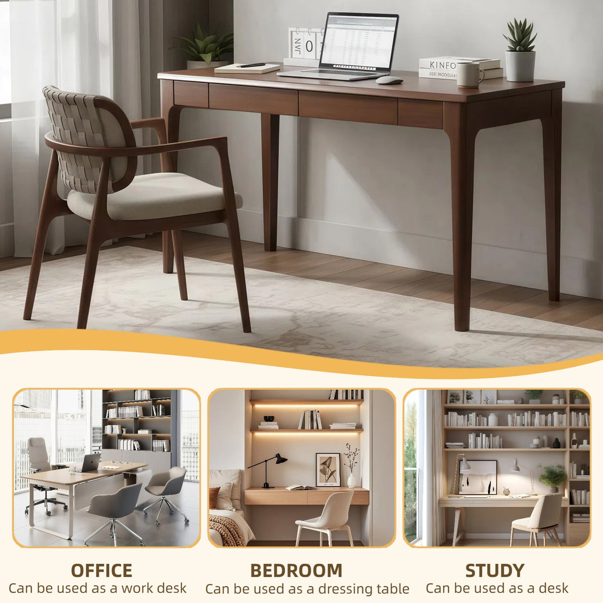 Solid Wood Desk with Drawers, Standing Desk