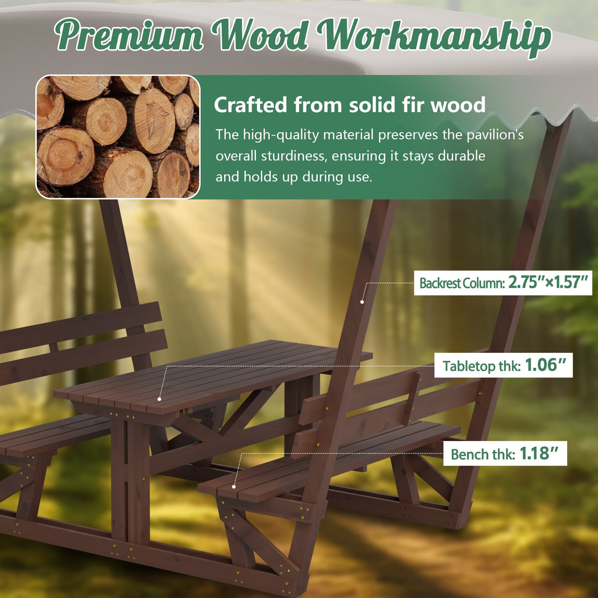 Outdoor Waterproof Solid Wood Picnic Table and Bench Set