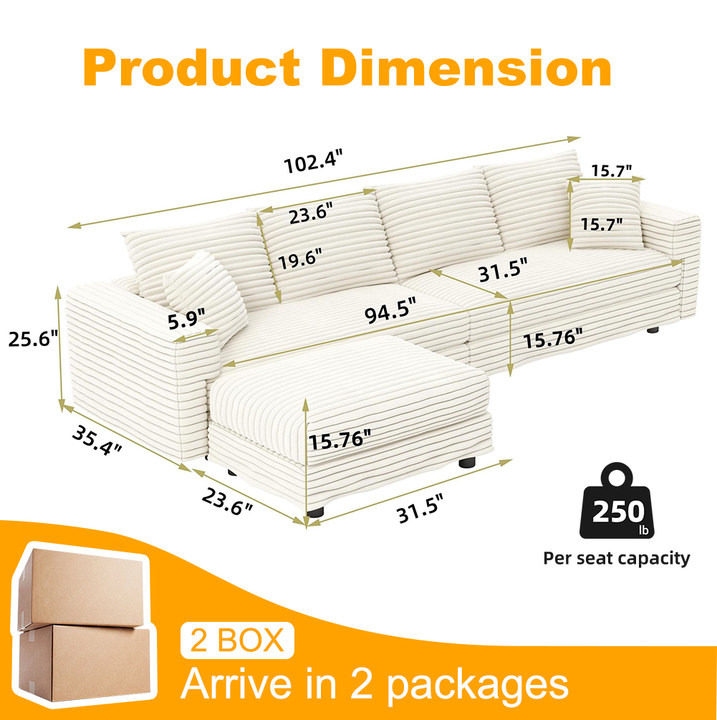 Plush Corduroy 4-Seat Sofa