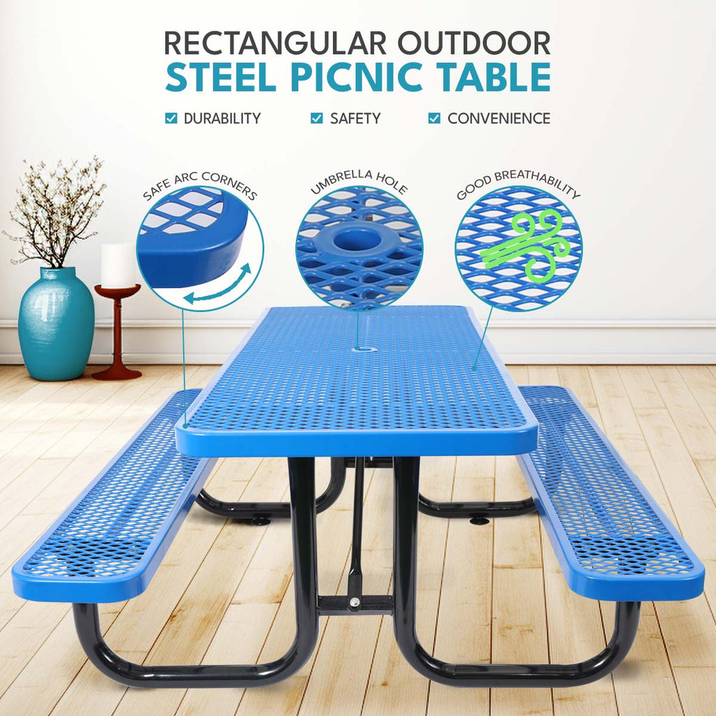 6 Ft. Rectangular Outdoor Picnic Table with Umbrella Pole